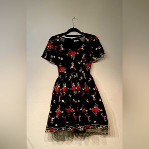 Chi chi London embroidered dress black with red flowers 0